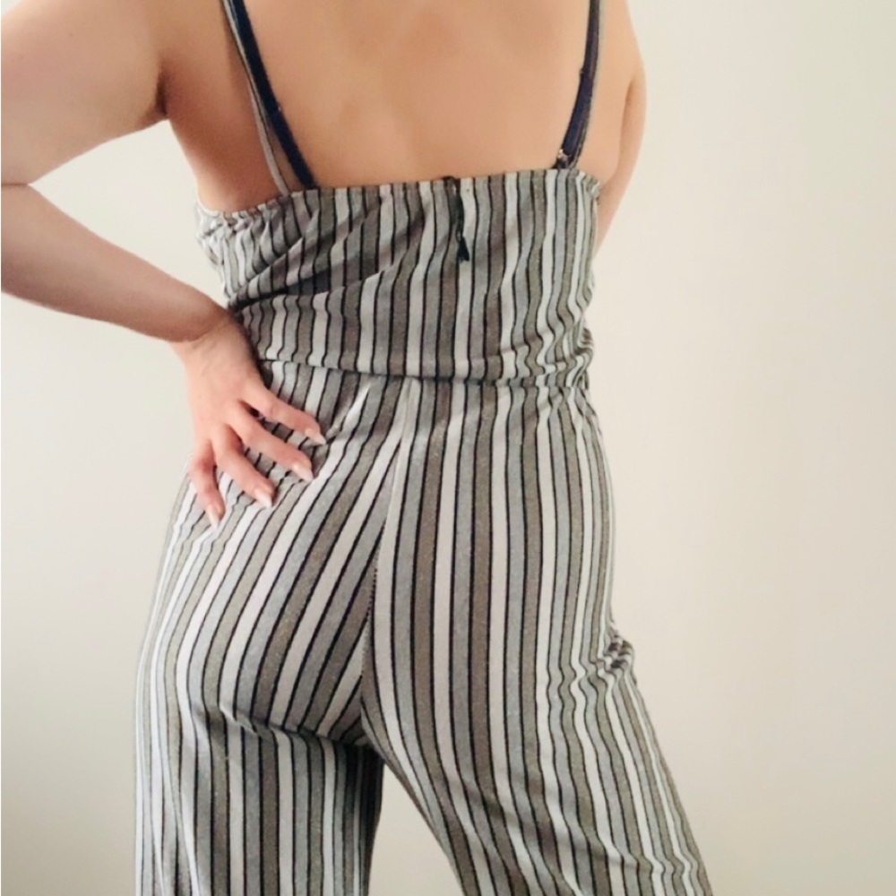 Striped Silver Glitter Casual Playsuit Jumpsuit Romper Stretch Wide Leg - Picture 3 of 16